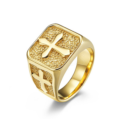 Square with Cross Pattern 304 Stainless Steel Finger Rings for Men FS-WGAC6B1-05-1