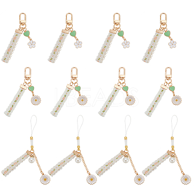 12Pcs 3 Style Alloy Enamel Mobile Straps Pearl Flower Lanyard Wrist KEYC-DR0001-12-1