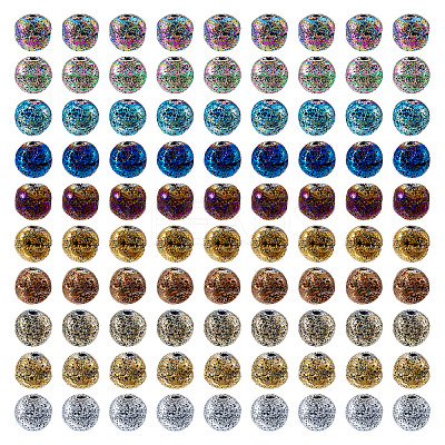 100Pcs 10 Colors Electroplated Natural Lava Rock Beads Strands G-PJ0001-03C-1