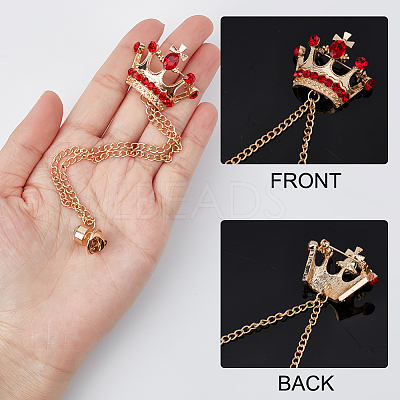 AHADEMAKER 3Pcs 3 Colors Rhinestone Crown with Hanging Safety Chains Brooch JEWB-GA0001-13-1