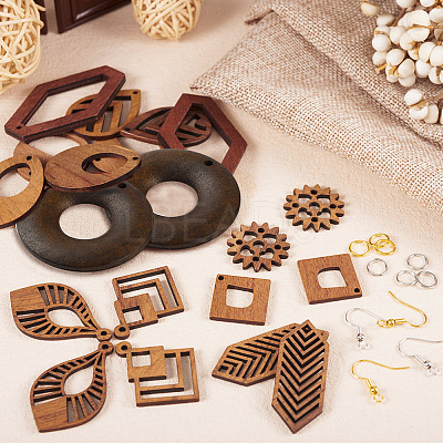 DIY Walnut Wood Hollow Geometric Dangle Earrings Making Kit DIY-TA0009-18-1