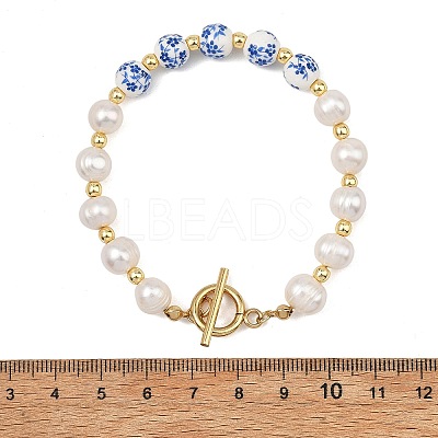 Natural Cultured Freshwater Pearl & Handmade Porcelain & Non-magnetic Synthetic Hematite Beaded Bracelets for Women BJEW-JB13964-1