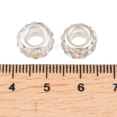 Polymer Clay Rhinestone European Large Hole Beads with Silver Color Plated Brass Cores X-FPDL-R002-15-1