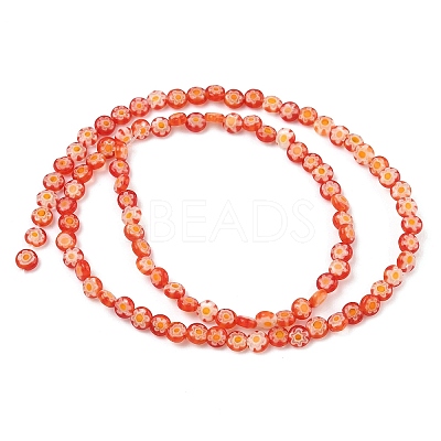 Handmade Millefiori Glass Flat Round Bead Strands LK-P010-A-03-1