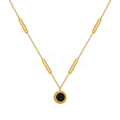 304 Stainless Steel with Black Acrylic Roman Numerals Flat Round Pendant Necklaces FS-WG7B842-02-1