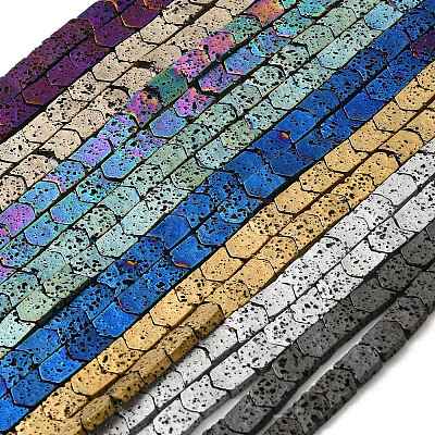 Electroplated Natural Lava Rock Beads Strands G-Q1009-D01-01-1