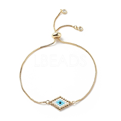 Japanese Seed Braided Rhombus with Evil Eye Link Slider Bracelet BJEW-MZ00001-01-1