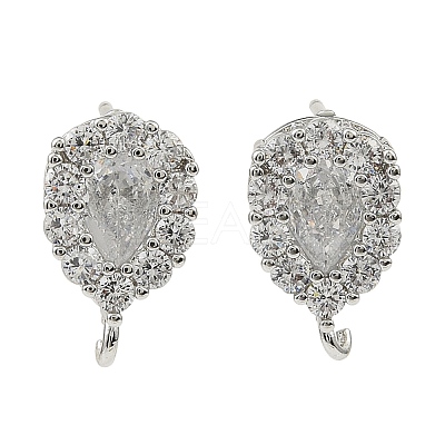 Teardrop Brass Micro Pave Clear Cubic Zirconia Stud Earring Findings KK-C107-13P-1