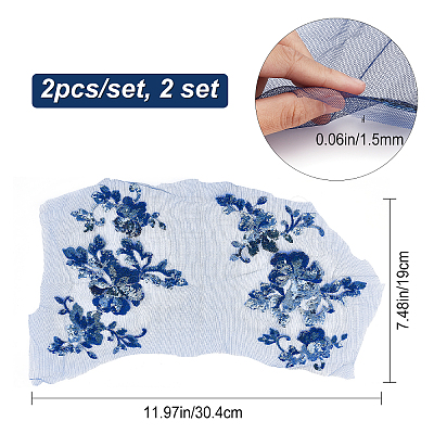 2 Sets Flower Polyster Embroidery Ornaments Accessories DIY-GF0005-70B-1