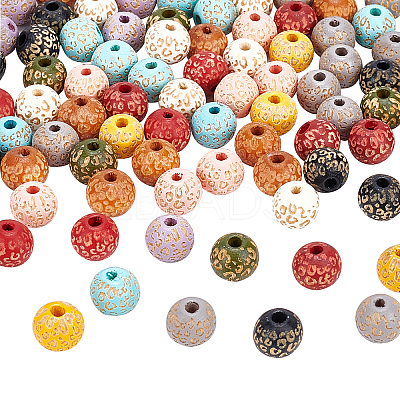 100Pcs 10 Colors Painted Natural Wood Beads WOOD-OC0002-08-1