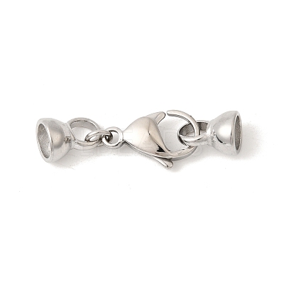 304 Stainless Steel Lobster Claw Clasps and Cord End High Polished STAS-B128-08P-02-1