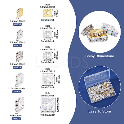 200Pcs 5 Styles Brass Rhinestone Spacer Beads KK-TA0003-39-1