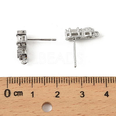 Brass Micro Pave Clear Cubic Zirconia Stud Earring Findings KK-C107-06P-1