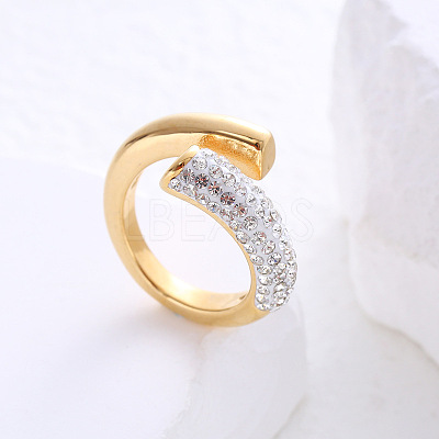 304 Stainless Steel Micro Pave Cubic Zirconia Cuff Open Rings for Women MB7745-7-1