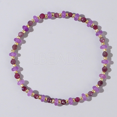 Beach Vacation Style Natuarl Amethyst & Dyed White Jade Beaded Stretch Bracelet Women RO9590-2-1