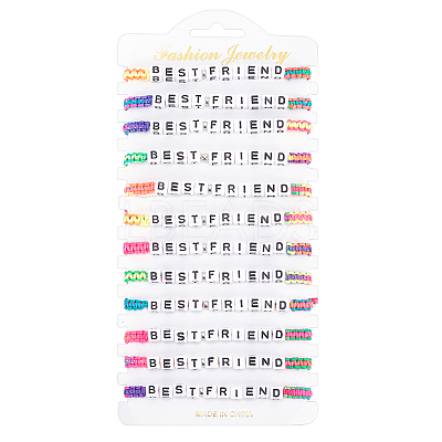 12Pcs 12 Color Word Best Friend Acrylic Braided Bead Bracelets Set BJEW-AN0001-47-1