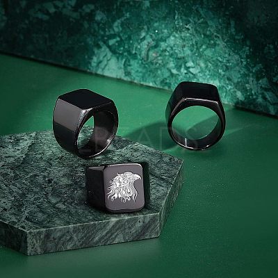 3Pcs 3 Size 304 Stainless Steel Rectangle Signet Finger Rings RJEW-UN0001-26B-1