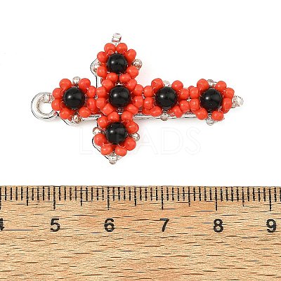 Natural Black Onyx(Dyed & Heated) & Glass Seed Beaded Pendants PALLOY-MZ01404-01-1