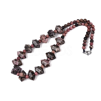 Natural Rhodonite Round & Cone Beaded Necklaces NJEW-N064-03E-1