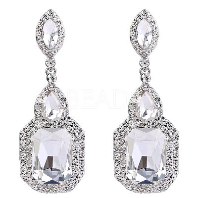 Brass Rhinestone Dangle Stud Earrings FS-WG9D6B6-01-1