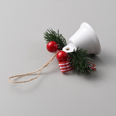 Christmas Iron Bell with Plastic Leaf Hanging Decorations FIND-WH0126-146A-1