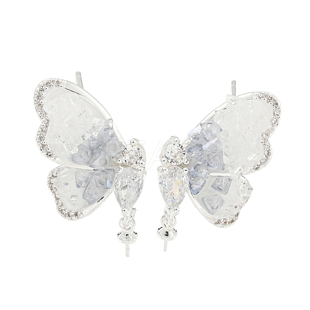 Brass with Enamel with Cubic Zirconia with Crystal Stud Earring with 925 Sterling Silver Pins KK-Q820-07S-1