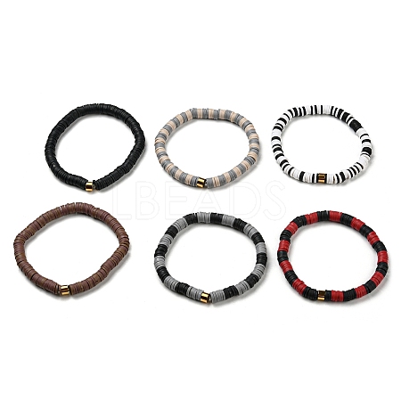 Handmade Polymer Clay Heishi Beads Stretch Bracelets Sets BJEW-JB05902-05-1