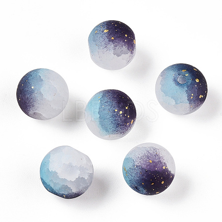 Frosted Baking Paint Crackle Glass Beads with Glitter Powder X1-DGLA-T004-01J-1