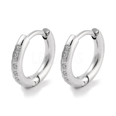304 Stainless Steel Micro Pave Clear Cubic Zirconia Huggie Hoop Earrings EJEW-C096-01B-P-1