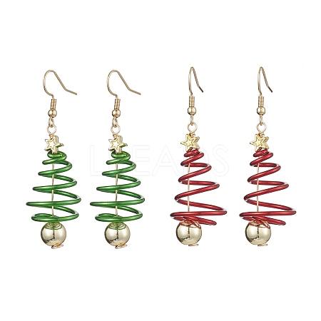 2 Pairs 2 Colors Christma Tree Electroplated Synthetic Non-magnetic Hematite & Aluminum Wire Dangle Earrings EJEW-JE05908-1