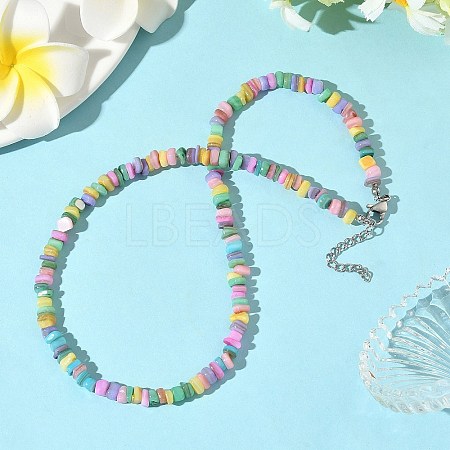 Natural Dyed Freshwater Shell Colorful Nuggets Beaded Necklaces for Women NJEW-JN05434-1