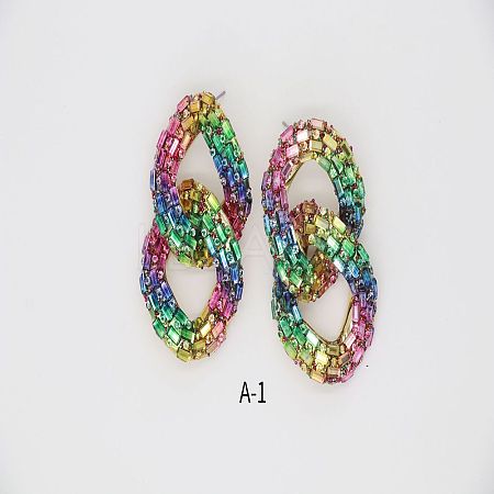 Alloy & Glass Dangle Stud Earrings FS-WG3D9CC-02-1