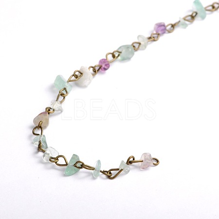 Handmade Natural Fluorite Chips Beads Chains for Necklaces Bracelets Making AJEW-JB00044-01-1