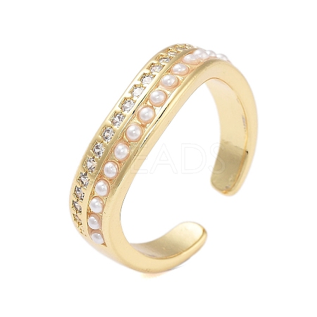 Rack Plating Brass Micro Pave Cubic Zirconia Open Cuff Rings for Women RJEW-B064-11G-1