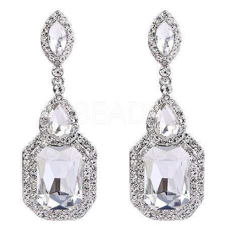 Brass Rhinestone Dangle Stud Earrings FS-WG9D6B6-01-1