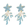 Coral with Starfish Enamel Stud Earrings EJEW-M005-05A-01-1