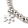 304 Stainless Steel Snowflake Charm Bracelet with 201 Stainless Steel Round Beads for Women BJEW-B057-14P-2