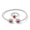 Oval Brass Micro Pave Cubic Zirconia Cuff Bangles & Rings Sets for Women SJEW-R002-03P-02-4