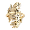 Leaf Brass Micro Pave Clear Cubic Zirconia Open Cuff Ring for Women RJEW-Q819-04G-3