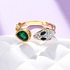 304 Stainless Steel with Rhinestone and Glass Cuff Rings RJEW-Q020-04G-4