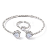 Heart Brass Micro Pave Cubic Zirconia Cuff Bangles & Rings Sets for Women SJEW-R002-05P-03-4