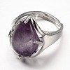 Teardrop Platinum Tone Brass Gemstone Adjustable Wide Band Rings RJEW-L062-02F-2