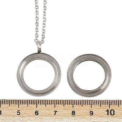 304 Stainless Steel Visible Flat Round Locket Pendant Pet Urn Ashes Necklaces NJEW-S455-08P-1