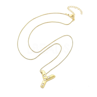 Brass & Plastic Pearl Letter Pendant Box Chain Necklaces for Women NJEW-U017-01G-25-1