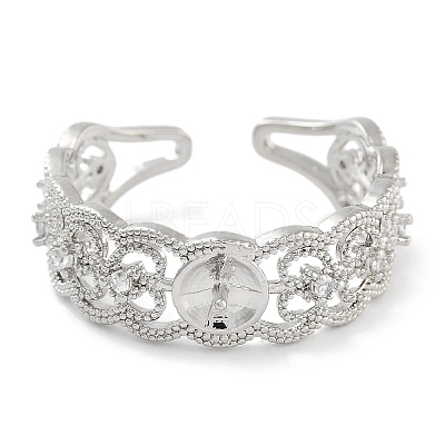 Rack Plating Heart Brass Micro Pave Cubic Zirconia Open Cuff Ring Settings X-KK-Z071-26P-1