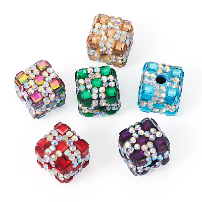 6Pcs 6 Colors Handmade Polymer Clay Rhinestone Beads RB-TA0001-31-1
