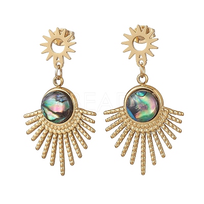 Paua Shell Dangle Stud Earrings EJEW-JE06963-01-1