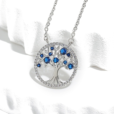 Boho Brass Cubic Zirconia Tree of Life Pendant Cable Chain Necklaces for Women PW-WG4EE67-04-1