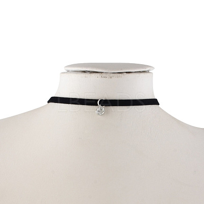 Faux Suede Cord Choker Necklaces with Platinum Tone Brass Rhinestone Pendants and Iron End Chains NJEW-R235-66-1