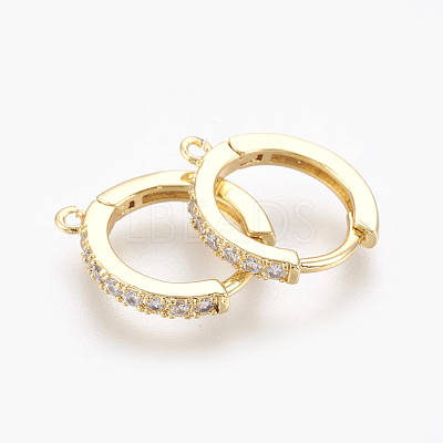 Brass Micro Pave Cubic Zirconia Huggie Hoop Earring Findings KK-O112-13G-1